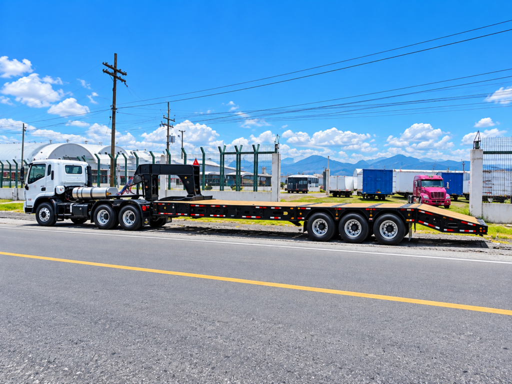 camión blanco con remolque lowboy industrial